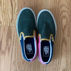 Size 7.5 color block slip on vans